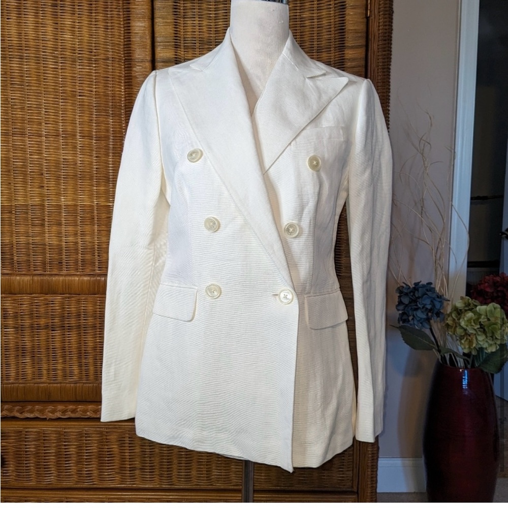 NWT Ralph Lauren White Linen Double Breasted Jacket SIZE 4